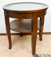 Round Beveled Glass Top Side Table End Table