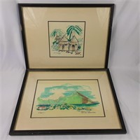 2 x Vtg Watercolours - Nevis and St. Kitts