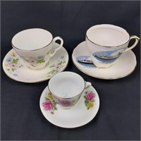 Three tea cup and saucer sets
