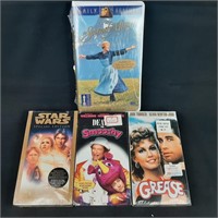 4 x Factory Sealed VHS Movies Grease Star Wars+