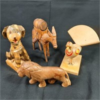 4 x Animal Hand Carved Wood Figures