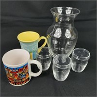 Juice Pitcher with Glasses and 2 Mugs