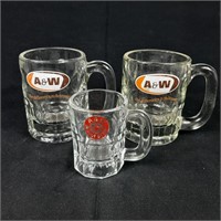 3 x A&W Glass Mugs - Including a Vintage Mini