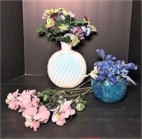 Blown Glass and Rose ribbon glass vase with quartz