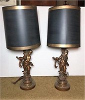 Pair of Vintage Metal Cherub Lamps