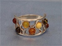 Sterling Silver Amber Multi Stone Ring