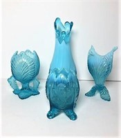 Blue Opalescent Footed Bud Vases