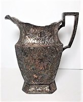 Intricately Etched Silver Plate Pitcher