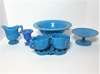 Blue milk Glass Bowl and Serving Pieces