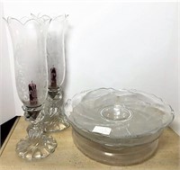 Pair of Etched Glass Candle Holders