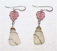 Pink and White Fish Hook Earrings