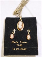 Vintage Cameo 14K Earrings & 12K GF Necklace