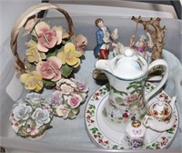Porcelain Flowers, figurine, & Dishes