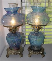 Pair of Blue Carnival Glass Table Lamps