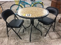 CERAMIC TOP BISTRO TABLE W/ 2 FOLDING CHAIRS