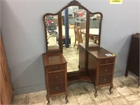 ANTIQUE VANITY, BALL&CLAW FEET ON WHEELS