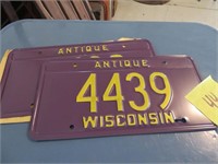 Pair WI Antique Car License Plates