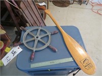 Ship Wheel & Wood Paddle/Oar
