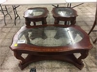 3 PC COFFEE TABLE SET W/ ETCHED GLASS