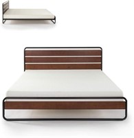 Metal & Wood Platform Bed with Wood Slat  King