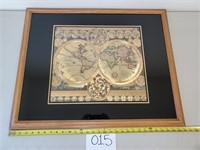 Vintage Framed Gold Foil World Map (No Ship)