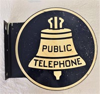 Vintage Metal Public Telephone Flange Sign