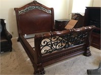 Ornate Carved Cherry Queen Bed (68" T)