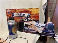 Miller Lite Race Car Metal Sign and Miller Lite