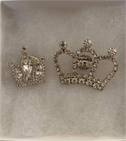 Two Rhinestone Crown Pins (smaller one is
