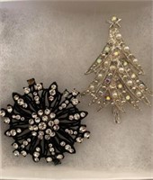 Two Pendant and Lapel Pins with rhinestones and