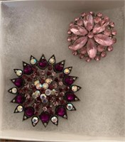 Two Colorful Rhinestone Broches