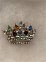 Rhinestone and Pearl Crown Pin