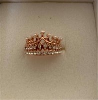 Gold Rhinestone and Pearl Crown Ring size 9