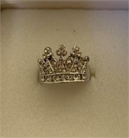 Silver Rhinestone Crown Ring size 9