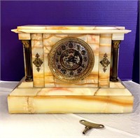 Antique Ansonia Onyx Heavy Mantle Clock