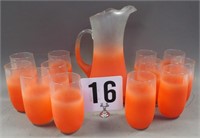 Satin Orange Iced Tea Set   Mid-Century