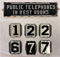 Vintage Six Glass  Numbers & Telephone Sign