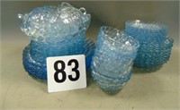 Vintage Blue Bubble Glass Set