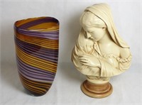 Murano Art Glass Vase & Madonna w/ Child Bust