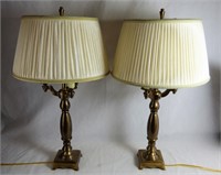 Stiffel Solid Brass 3 arm Table Lamps Or. Shades