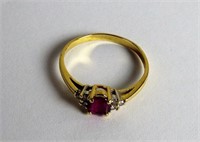 14K Gold Ring with Diamonds and Tourmaline