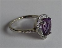 Sterling Silver Ring w/ Diamonds and Amethyst
