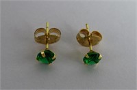 10k Gold Stud Earrings with  Emeralds