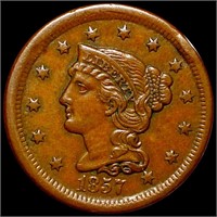 1857 Braided Hair Large Cent CLOSELY UNC SML DATE
