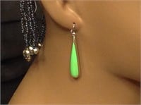 Sterling Silver And Green Dangle Earrings