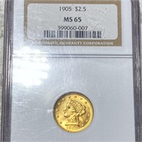 1905 $2.50 Gold Quarter Eagle NGC - MS65