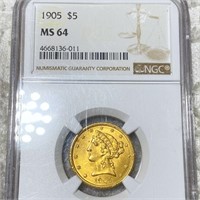1905 $5 Gold Half Eagle NGC - MS64