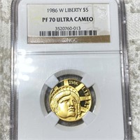 1986-W $5 Gold Half Eagle NGC - PF70ULTCAM 1/4Oz