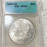 1885-CC Morgan Silver Dollar ICG - MS64