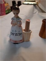 Prayer Lady toothpick holder, opalescent glass